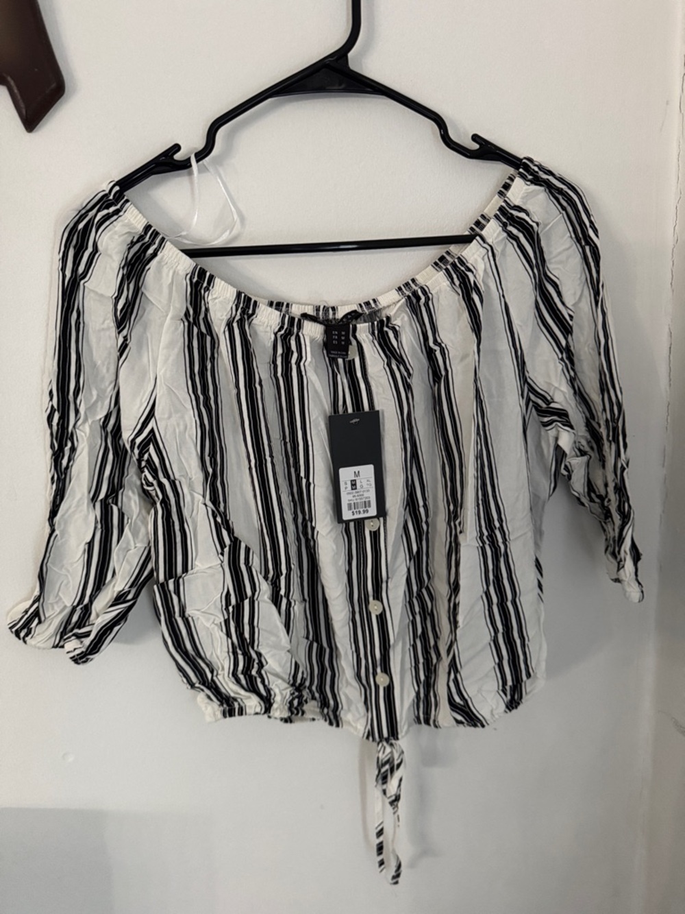 Striped Button-Front Crop Top in Black and White